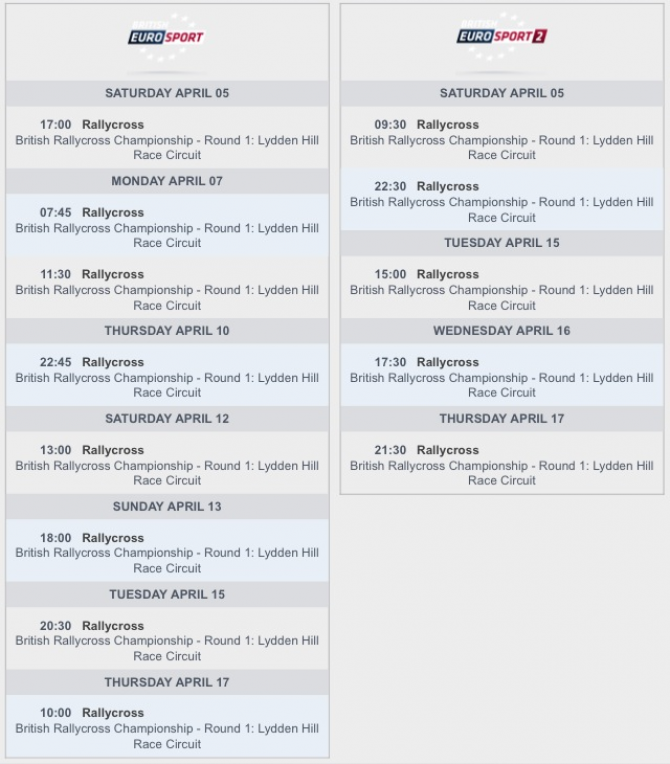 Eurosport Schedule